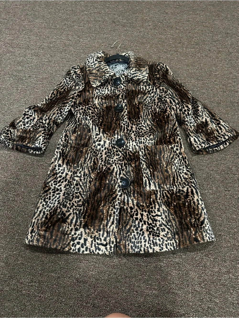 Guess Brown & Cream Animal-Print Trench Coat